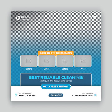 Cleaning service social media post design and web banner template