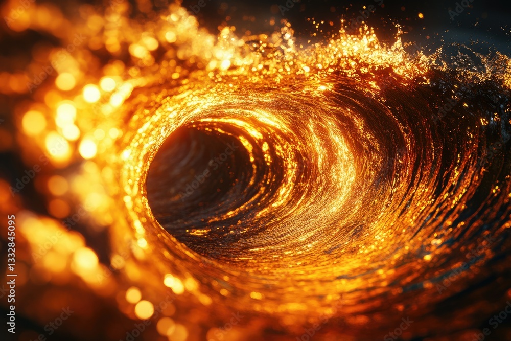 Poster A mesmerizing golden wave curls inward, its surface shimmering with light and creating a vortex effect.