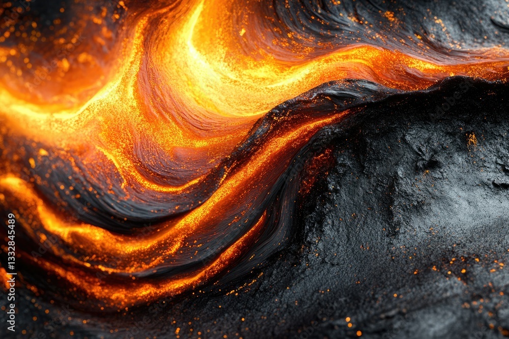 Aufkleber molten lava flows creating mesmerizing patterns and textures on dark volcanic rock.