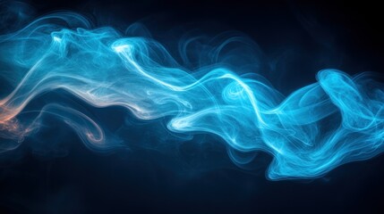 Abstract swirling smoke patterns in vibrant blue and light orange hues against a dark background