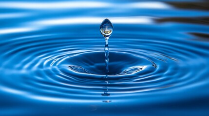 A single droplet falling into the water surface creating ripples