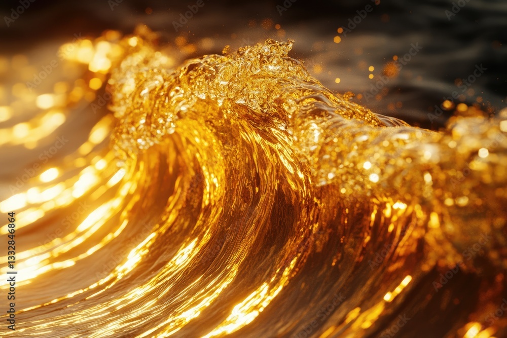 Poster Golden hour sunlight illuminates a breaking ocean wave, creating a mesmerizing spectacle of light and water.