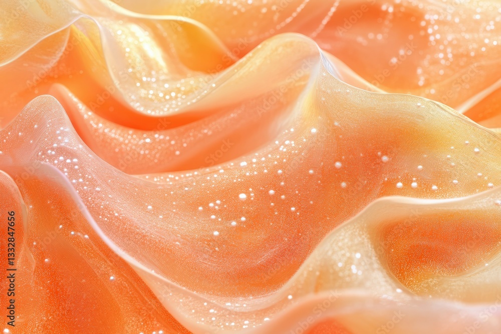Poster peach-colored shimmering fabric with subtle waves and light reflective texture.