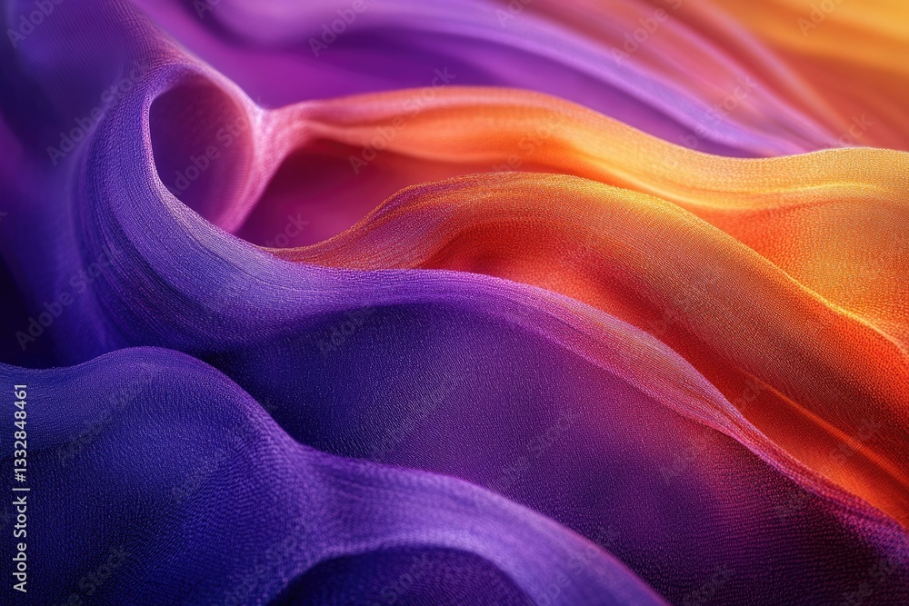 Aufkleber Abstract image of flowing purple and orange fabric, creating a vibrant and dynamic texture.