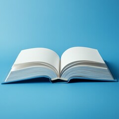 Open Book with Blank Pages on a Light Blue Background, Ready for Your Creative Content