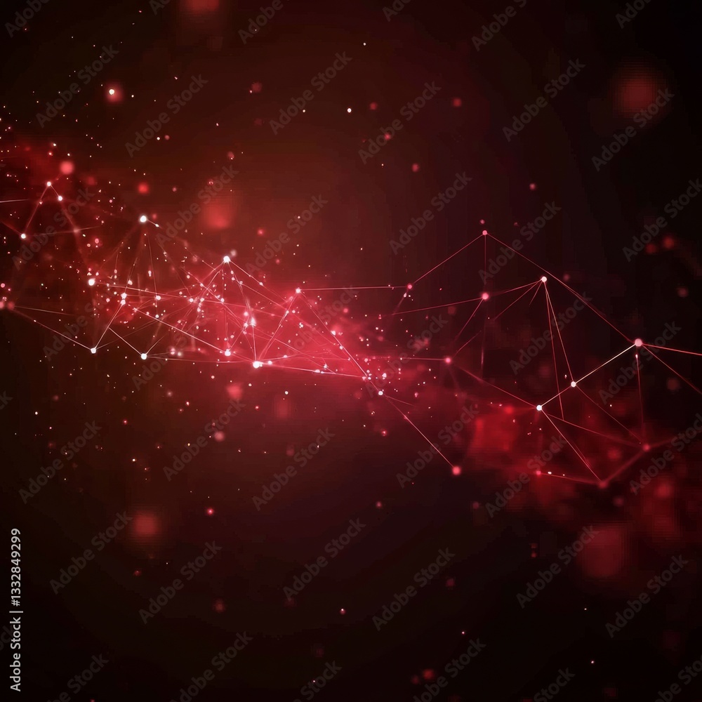 Poster red network of connected nodes on dark background, evoking technology and innovation