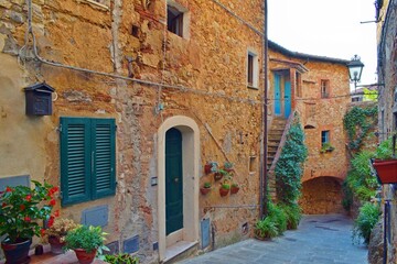 view of the ancient Tuscan village of Campiglia Marittima in Livorno, Italy