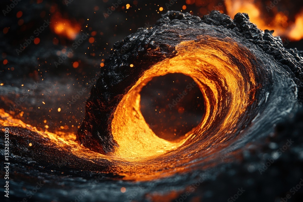 Poster molten lava forming a mesmerizing wave-like structure, fiery and intense.