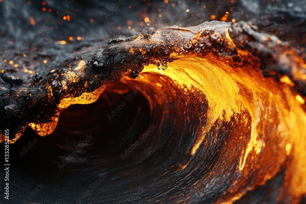 Poster fiery lava wave crashes, creating a mesmerizing spectacle of molten rock and intense heat.