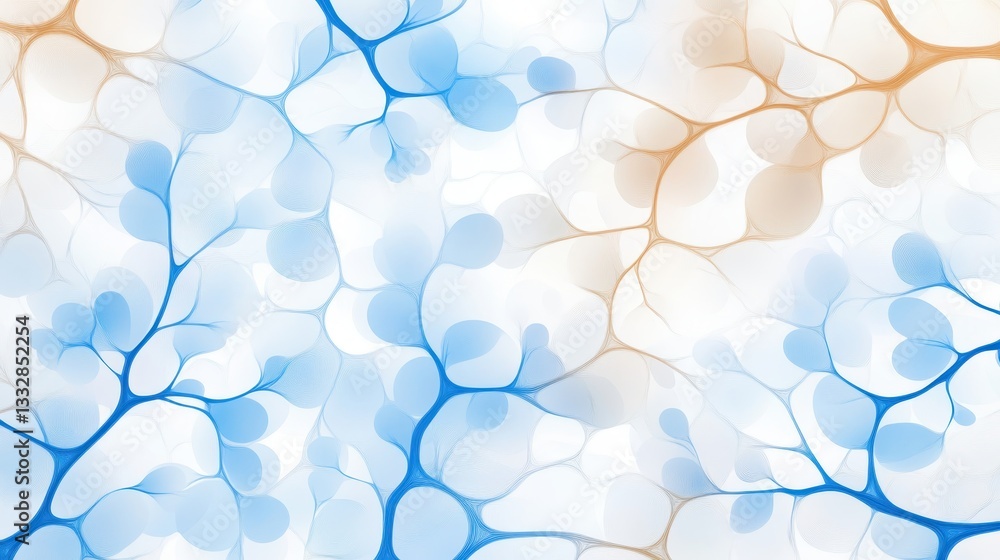 Poster delicate blue orange veins weaving across pristine white surface, creating organic abstract pattern 