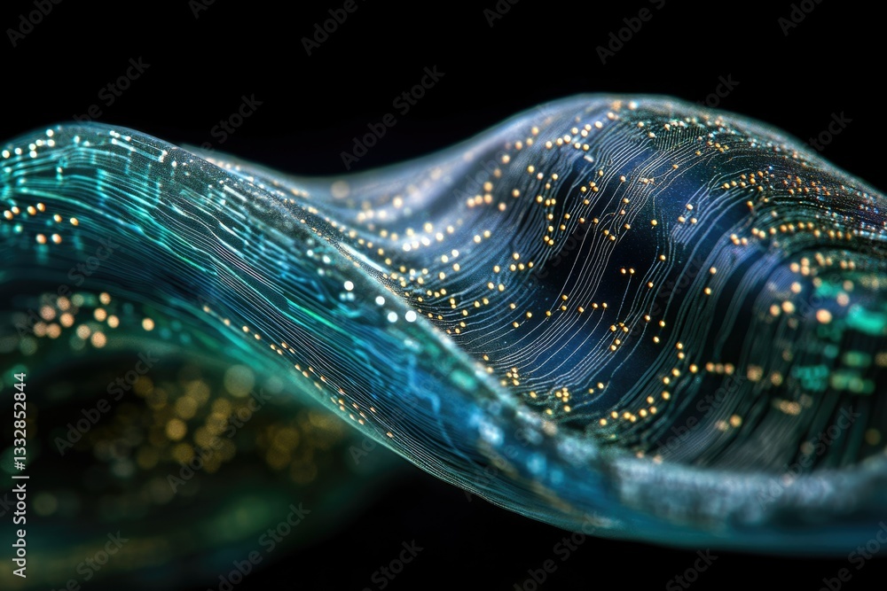 Poster Abstract digital wave, glowing lines and nodes, representing data flow and connectivity.