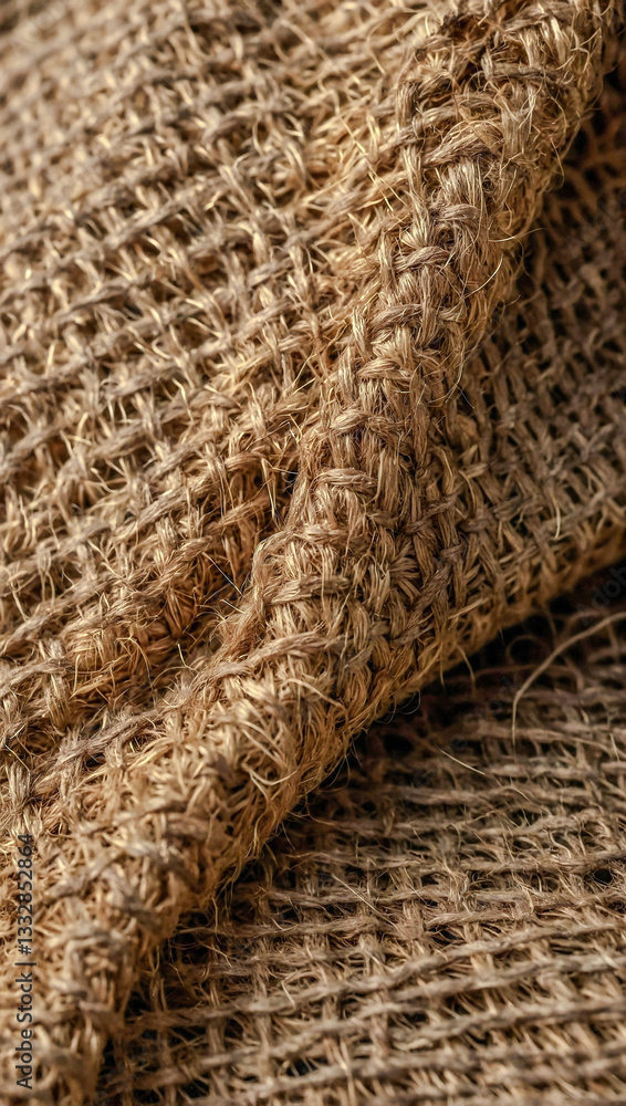 Poster close-up of natural burlap showing texture with soft shadows