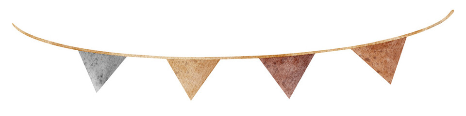 Vintage style triangular bunting garland. Watercolor retro hand drawn illustration on isolated white background for nursery, party greeting card design, kids invitations, handmade, decoration, teddy