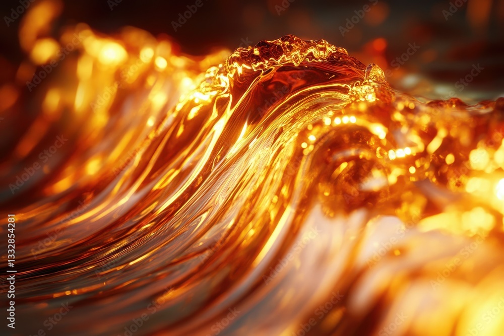 Poster A mesmerizing close-up of a golden liquid wave, glistening with light and texture.
