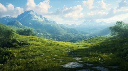 Fototapeta premium a painting of a mountain landscape