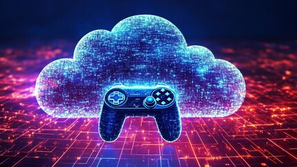 Innovative cloud gaming concept featuring a glowing controller and digital cloud design - Powered by Adobe