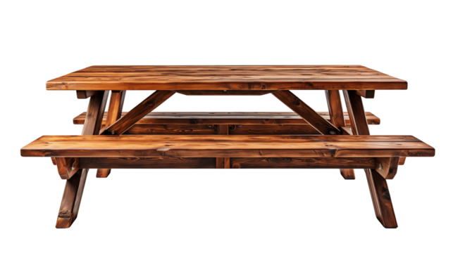 Rustic Wooden Picnic Table Outdoor Garden Furniture, Brown Bench for Summer Park Decor.