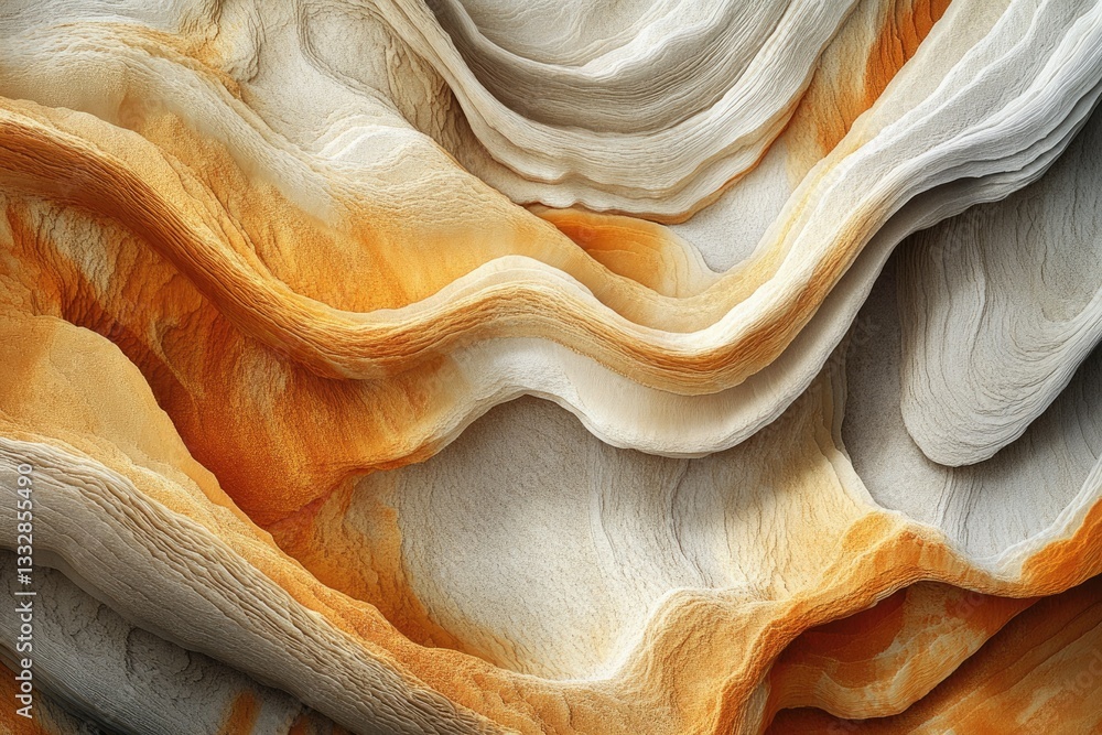 Poster Abstract image of layered sandstone with undulating, flowing patterns in beige and orange hues.