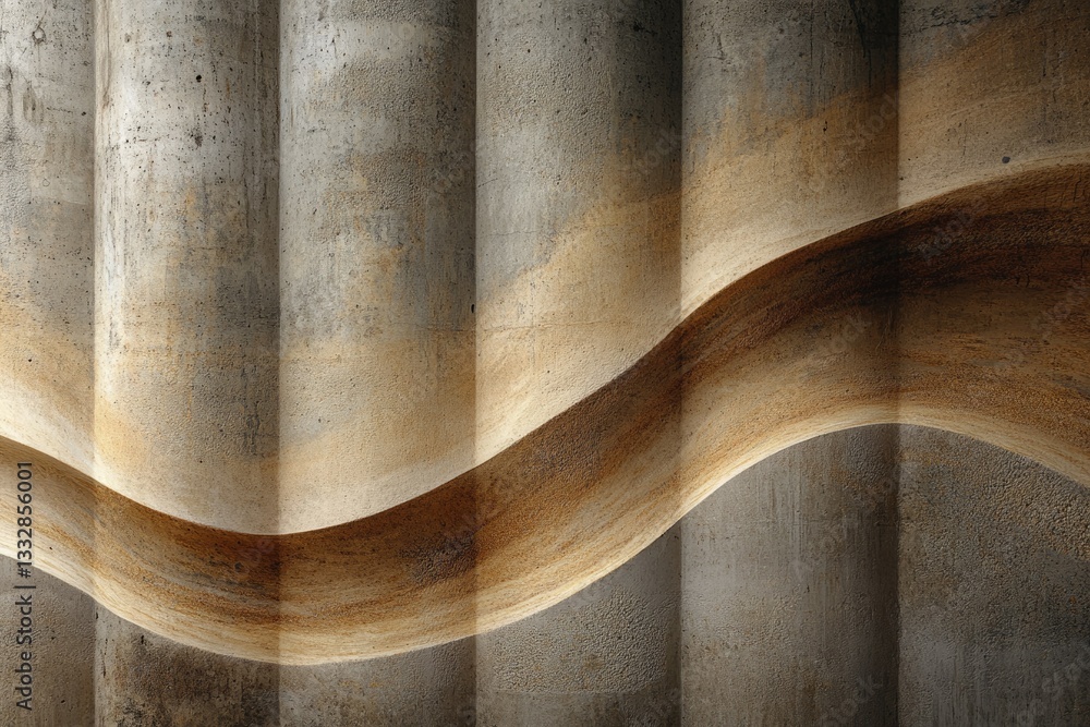 Leinwandbilder Abstract image of undulating concrete panels, creating a wave-like pattern with varying shades of beige and brown.