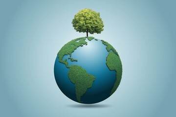 Earth Day, Green Planet Earth with Tree Environmental Conservation Concept Illustration