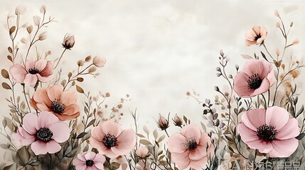 Elegant Floral Arrangement with Pink and Peach Flowers, Elegant floral arrangement with pink and peach flowers on a soft background