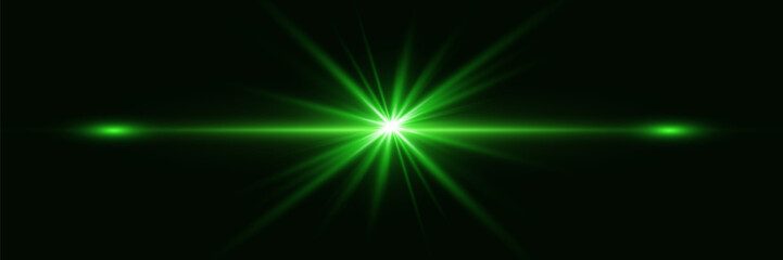 Bright green flash.Horizontal line glow effect.Neon rays.Vector.EPS 10.