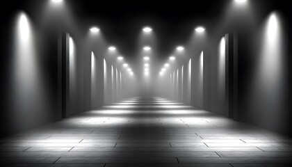 Fototapeta premium A long corridor with many lights in monochrome shades