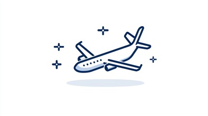 Minimalist vector illustration featuring an airplane soaring through the sky, symbolizing air travel, tourism, and the aviation industry, with a clean and modern aesthetic