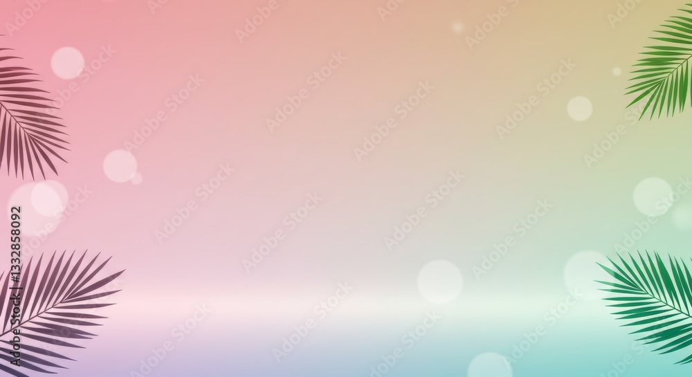 Aufkleber pastel colored summer background for greeting card. palm leaf design with gradient colors. abstract 