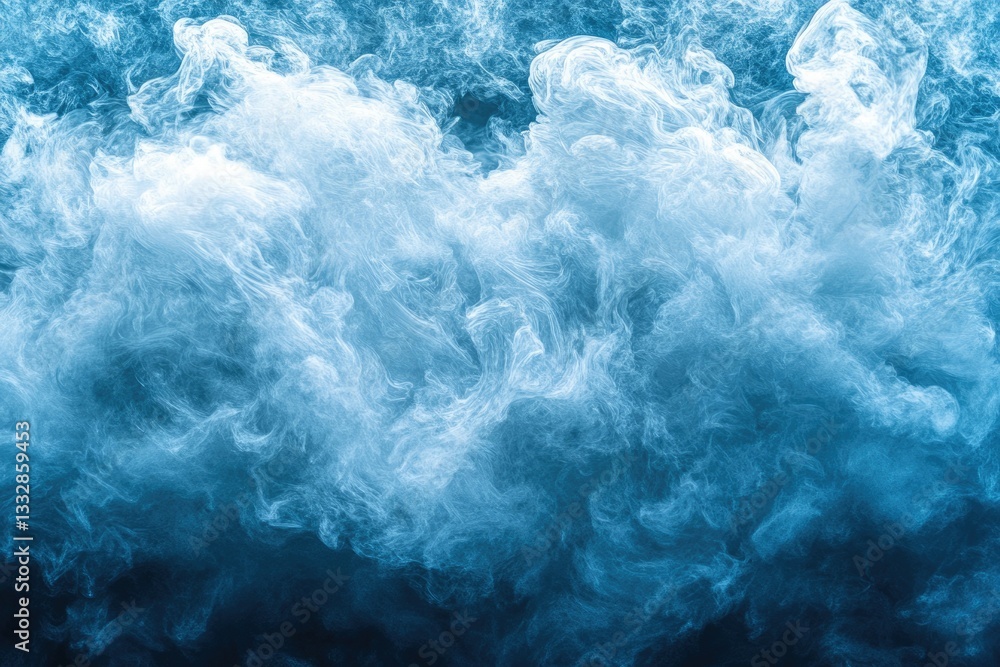 Poster abstract image of swirling blue smoke, resembling clouds or a nebula, creating a dreamy ethereal eff