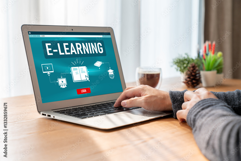 Poster e-learning website with modish sofware for student to study online on the internet network