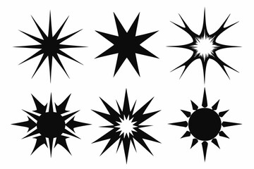 bursting star shapes set line art silhouette vector illustration