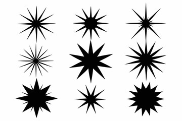bursting star shapes set line art silhouette vector illustration