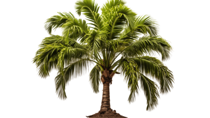 Tropical Palm Tree Lush Green Foliage, Isolated on White for Summer Paradise Themes.