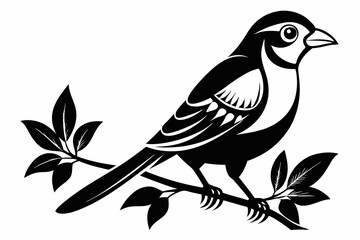 bird on a branch line art silhouette vector illustration