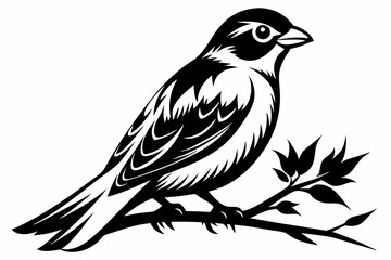 bird on a branch line art silhouette vector illustration