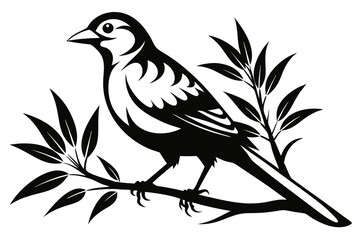 bird on a branch line art silhouette vector illustration