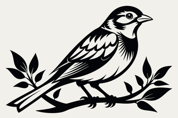 bird on a branch line art silhouette vector illustration