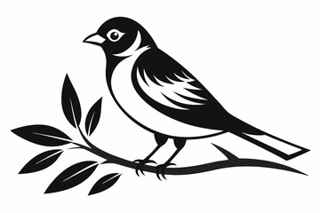bird on a branch line art silhouette vector illustration