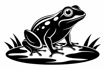 frog in the pond line art silhouette vector illustration