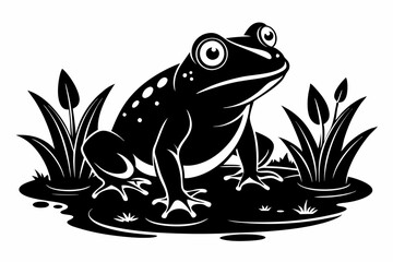 frog in the pond line art silhouette vector illustration