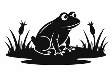frog in the pond line art silhouette vector illustration