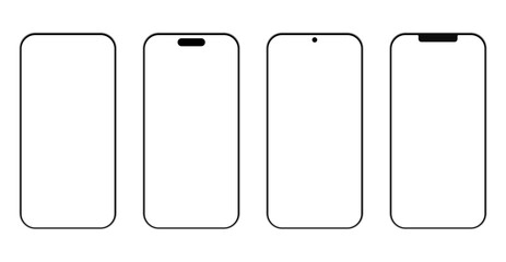 Smartphone mockup set with transparent screen isolated on transparent background, detailed mobile phone mockups, black models smartphone template front view, model 3D mobile phone.