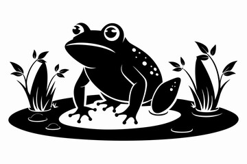 frog in the pond line art silhouette vector illustration