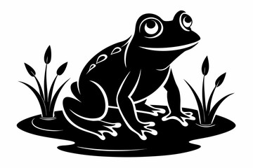 frog in the pond line art silhouette vector illustration