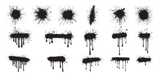 Set of spray paint banner, Ink drops and splashes, Dirty spray graffiti lines
Graffiti stencil texture and collection brush strokes