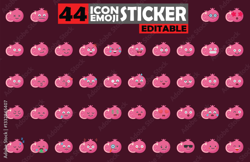 Poster Delightful Set of Pomegranate Emoticons for Expressive Communication, Editable Vectors