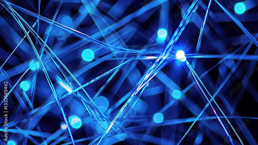 Poster Intricate patterns of glowing blue lines create a mesmerizing abstract design, Abstract of glowing blue lines forming intricate patterns over dark background