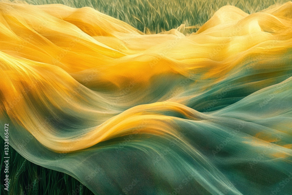 Fototapete golden fabric flows like waves, creating an abstract, dreamy landscape.