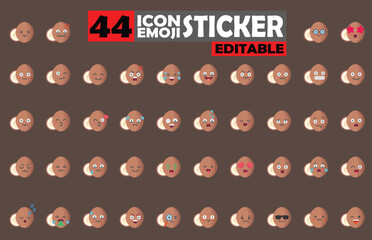 Collection of coconut emoji vector, set of cute editable coconut icons
